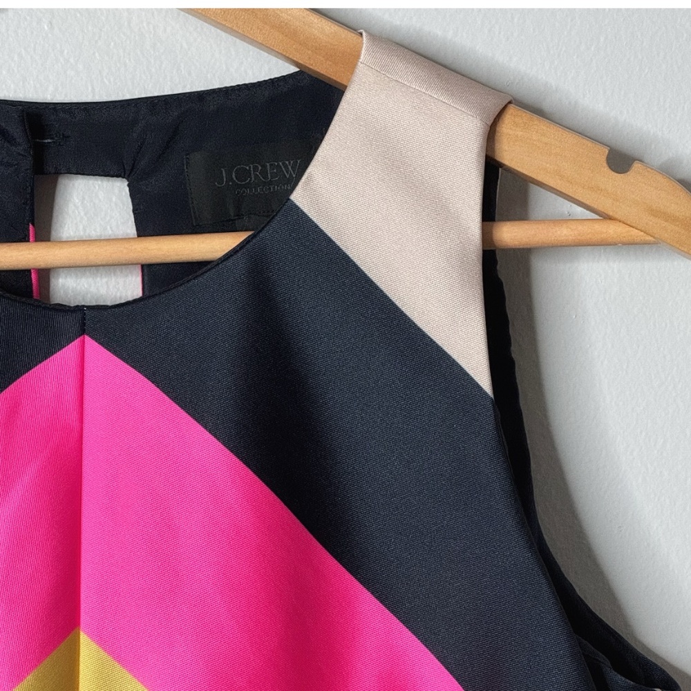 J Crew Petite Shift Dress Colorful Stripe Sleeveless Zip Back Pink Yellow Navy - Picture 4 of 15